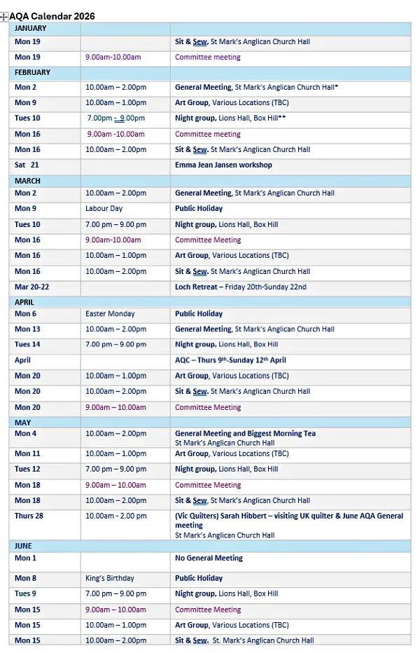 AQA event calendar Jan-June 2026